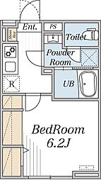 エクレール 芦花公園 202 2階1Kの間取り