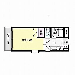 プレスト室見 1Kの間取図画像