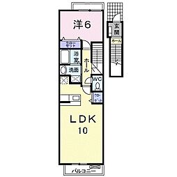 サニーリブA棟 2階1LDKの間取り