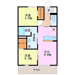 甘木鉄道 太刀洗駅 徒歩13分の賃貸アパート 2階2DKの間取り