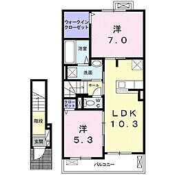 ウィステリアヒルズ　I 2階2LDKの間取り
