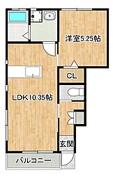 リリー・コートB 1LDKの間取図画像