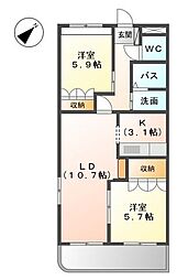 コア・やすの2 2LDKの間取図画像
