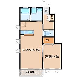サニーハイツ朝日D 1LDKの間取図画像