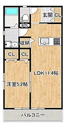 CASAFIORE甘木 1LDKの間取図画像