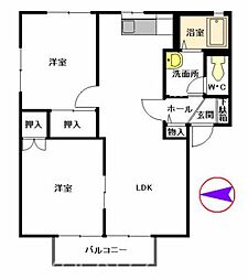 ハイラーク甘木E 2LDKの間取図画像