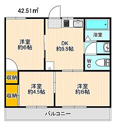 スカイハイツシンカワ 3DKの間取図画像
