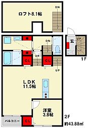 Destino小郡駅南 2階1SLDKの間取り