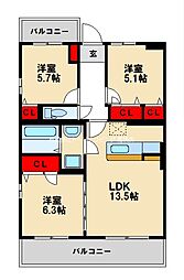 エルブコート 1階3LDKの間取り