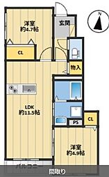 仮称)小郡市三沢新築AP 2LDKの間取図画像