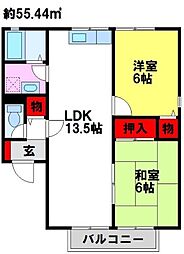 グリーンヒルズ三国が丘C 2LDKの間取図画像