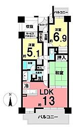 野村ステイツ岩倉五条川 3LDKの間取図画像