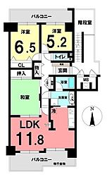 ヒューマンアイランド岩倉A棟 3LDKの間取図画像
