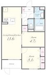 JR東海道・山陽本線 大久保駅 徒歩16分の賃貸アパート 3階2LDKの間取り