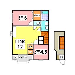 JR東海道・山陽本線 明石駅 バス15分 白水1丁目西下車 徒歩2分の賃貸アパート 2階2LDKの間取り