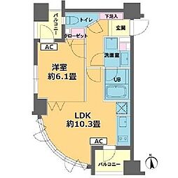 カスタリア高輪台 3階1LDKの間取り