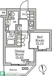 ＡＲＫＭＡＲＫ南品川 4階1DKの間取り