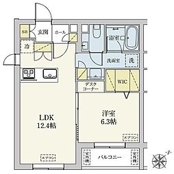カスタリア旗の台 1階1LDKの間取り