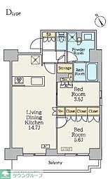 クレストコート門前仲町 14階2LDKの間取り