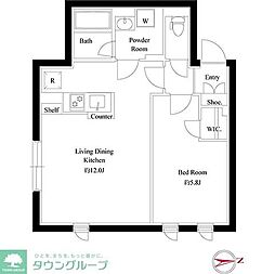 グローリオシェルト神宮前 4階1LDKの間取り