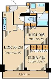レジディア中落合B棟 6階2LDKの間取り