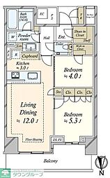 ベイズタワー＆ガーデン 13階2LDKの間取り