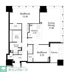 白金ザ・スカイ 25階2LDKの間取り