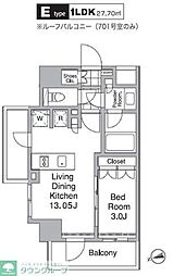 レジディア目黒IV 7階1LDKの間取り