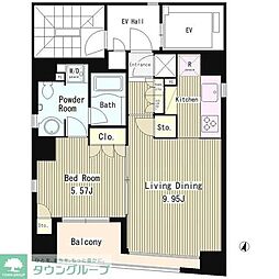 コートラクリア日本橋 9階1LDKの間取り