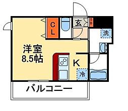 カスタリア人形町III 9階1Kの間取り