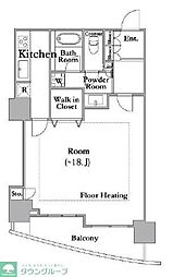 河田町ガーデン　クラブフロア 31階1Kの間取り