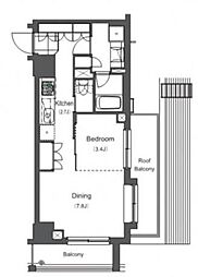 プライムアーバン長原上池台 7階1DKの間取り