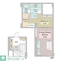 プライムアーバン目黒三田 1階1LDKの間取り