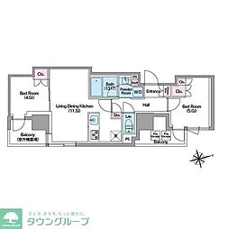 コンフォリア東新宿ステーションフロント 4階2LDKの間取り