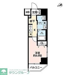 プレール・ドゥーク門前仲町III 5階1Kの間取り