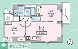 THE ROOM 9階2LDKの間取り