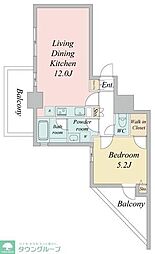 ドゥーエ日本橋 8階1LDKの間取り