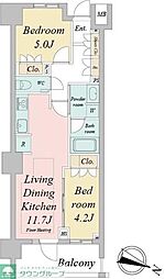 ドゥーエ早稲田 6階2LDKの間取り