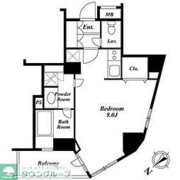 セントラルクリブ六本木 12階ワンルームの間取り