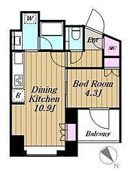 ヘキサート六本木 5階1LDKの間取り