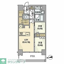 インプレストコア神楽坂 1階2LDKの間取り