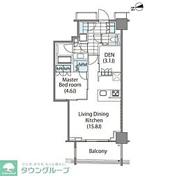 コンフォリア新宿イーストサイドタワー 16階1LDKの間取り