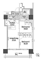 パークハビオ赤坂タワー 2LDKの間取図画像
