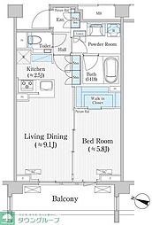 バウスステージ広尾 1LDKの間取図画像