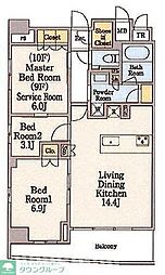 クレストコート日本橋浜町 2SLDKの間取図画像