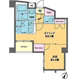 カスタリア南麻布 1DKの間取図画像