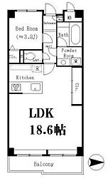 朝日白山マンション 1LDKの間取図画像