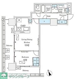 ロイヤルパークス品川 1LDKの間取図画像