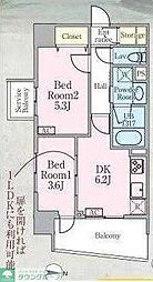 リックアート東陽 1DKの間取図画像