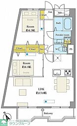 築地永谷コーポラス 2DKの間取図画像